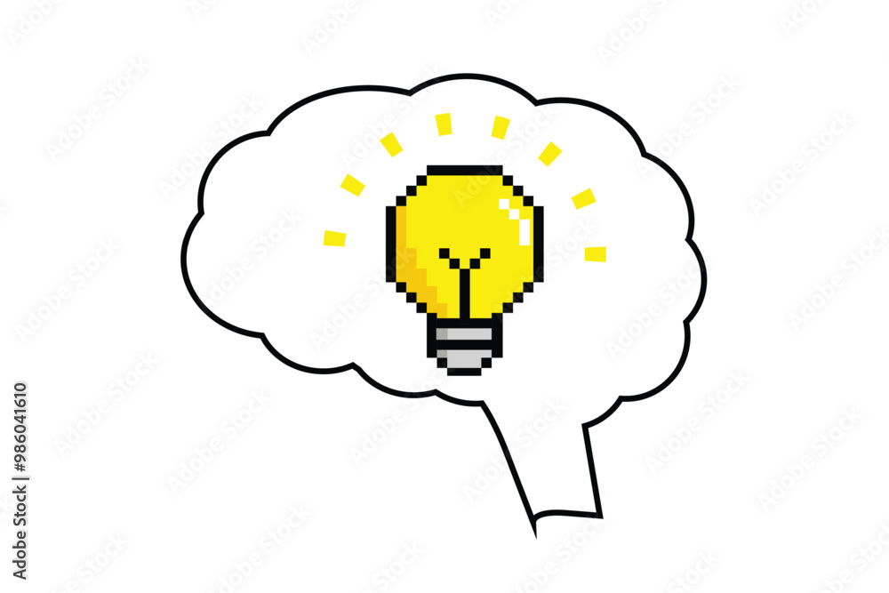 Business idea concept human brain and yellow light bulb icon on white background. Business idea concept human brain and yellow light bulb icon on white background.