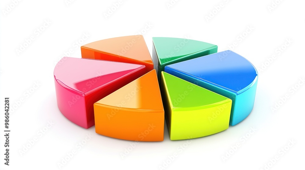 Colorful 3D pie chart with 6 segments isolated on a white background. Colorful 3D pie chart with 6 segments isolated on a white background.