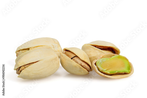 Pistachios isolated on white background. Close-up.