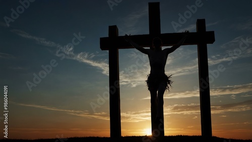 Silhouette of a person in a cross.