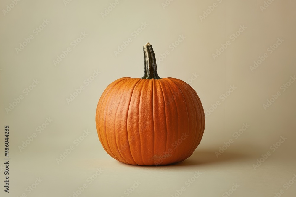 A Single Orange Pumpkin on a Light Tan Background A Single Orange Pumpkin on a Light Tan Background