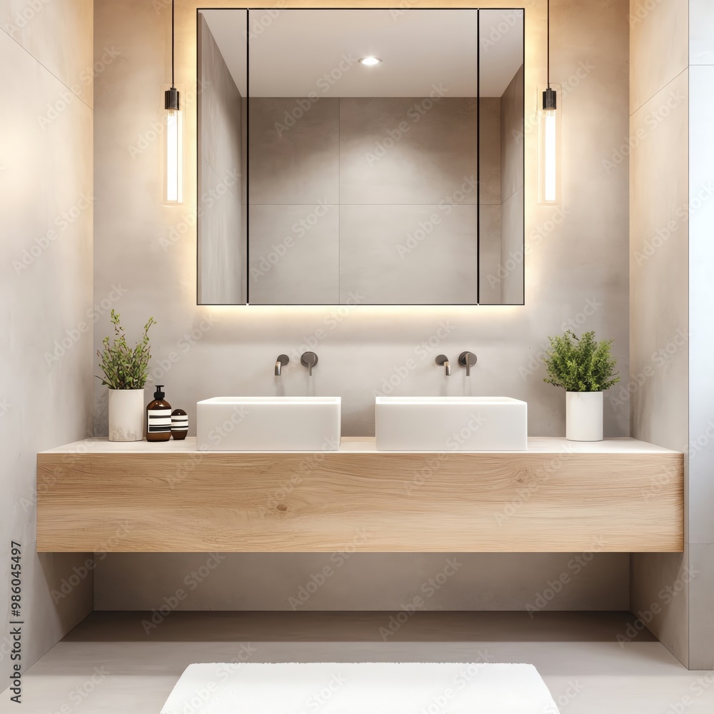 Beige bathroom with concrete walls and wood accents, minimalist bathroom aesthetic, urban simplicity Beige bathroom with concrete walls and wood accents, minimalist bathroom aesthetic, urban simplicity