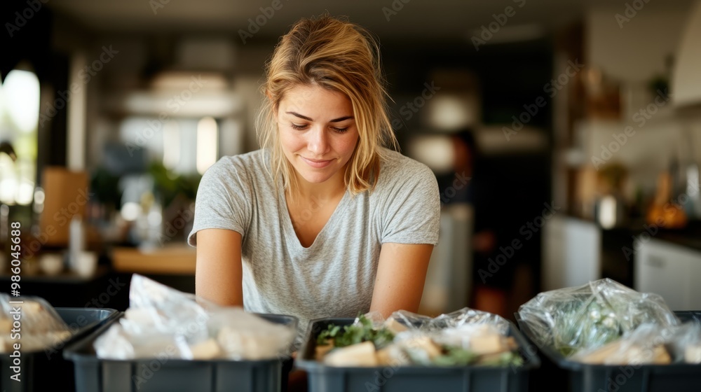 A woman in casual attire intently organizes and sorts through the contents of boxes in a softly-lit indoor setting, portraying a sense of diligence and determination. A woman in casual attire intently organizes and sorts through the contents of boxes in a softly-lit indoor setting, portraying a sense of diligence and determination.