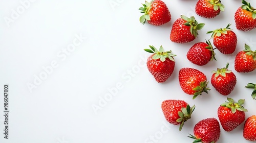 Fresh Strawberries on Solid White Background with Ample Copy Space, AI generated illustration