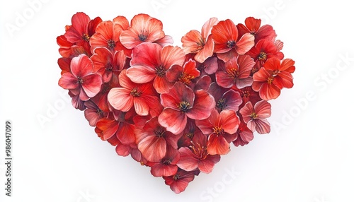 Wallpaper Mural Blooming Love - Vibrant Red Flower Heart Watercolor Illustration for Romantic Designs Torontodigital.ca