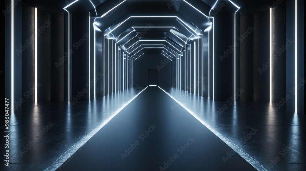 A futuristic corridor illuminated by neon lights, creating a dramatic and sleek atmosphere. A futuristic corridor illuminated by neon lights, creating a dramatic and sleek atmosphere.
