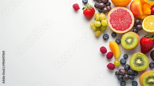 Fresh Fruits on Solid White Background with Ample Copy Space, AI generated illustration