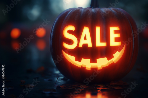 Wallpaper Mural Glowing Halloween pumpkin with Sale carved, creating a festive atmosphere during October evenings Torontodigital.ca
