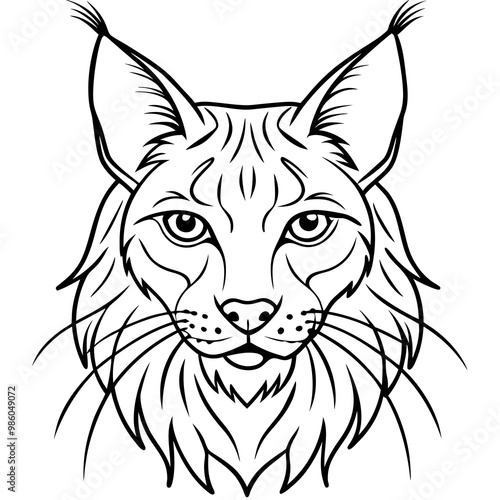 Wallpaper Mural Elegant Lynx Minimalist Line Art of a Tufted-Eared Beauty Torontodigital.ca