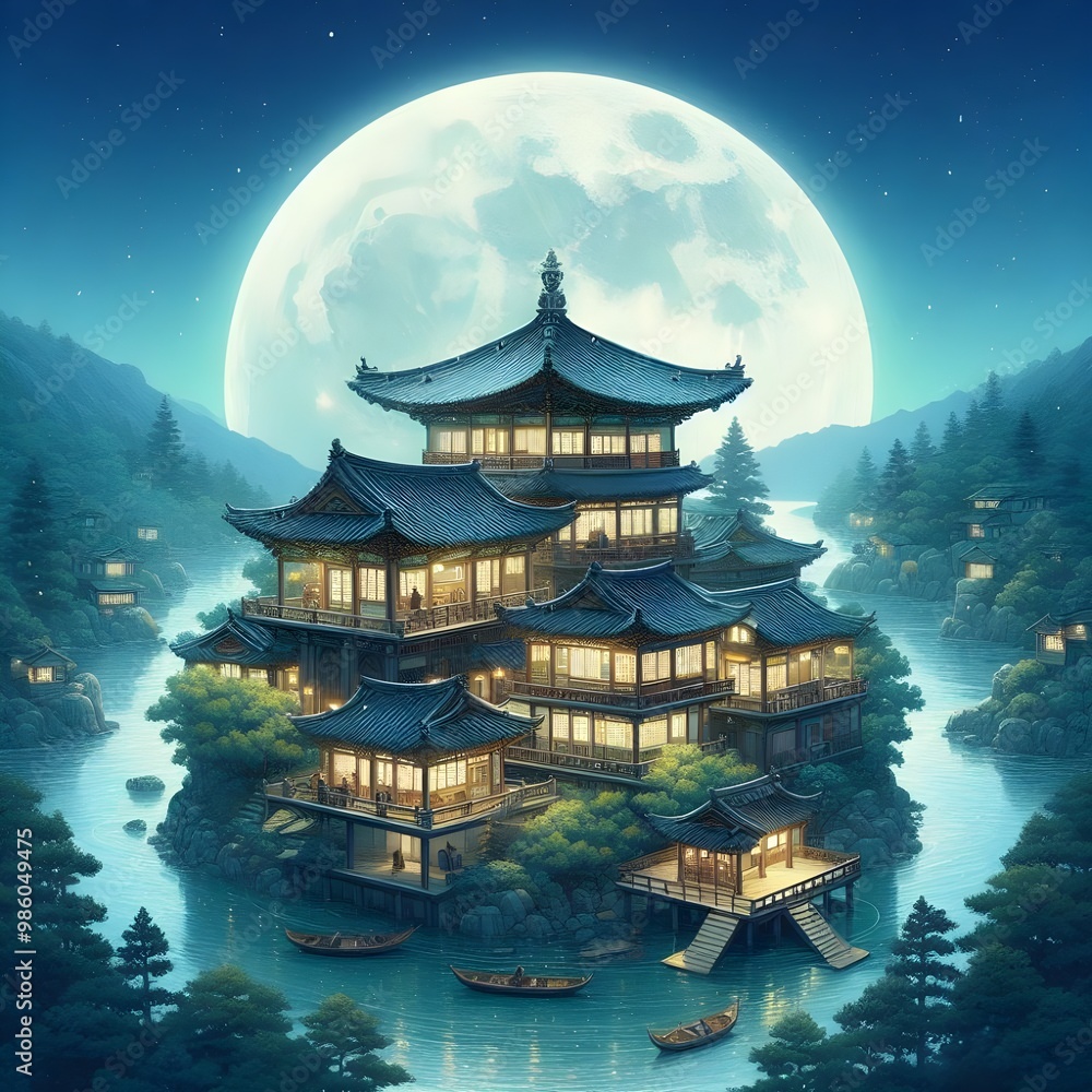 Obraz premium 섬 속의 정원, 밤의 서사시