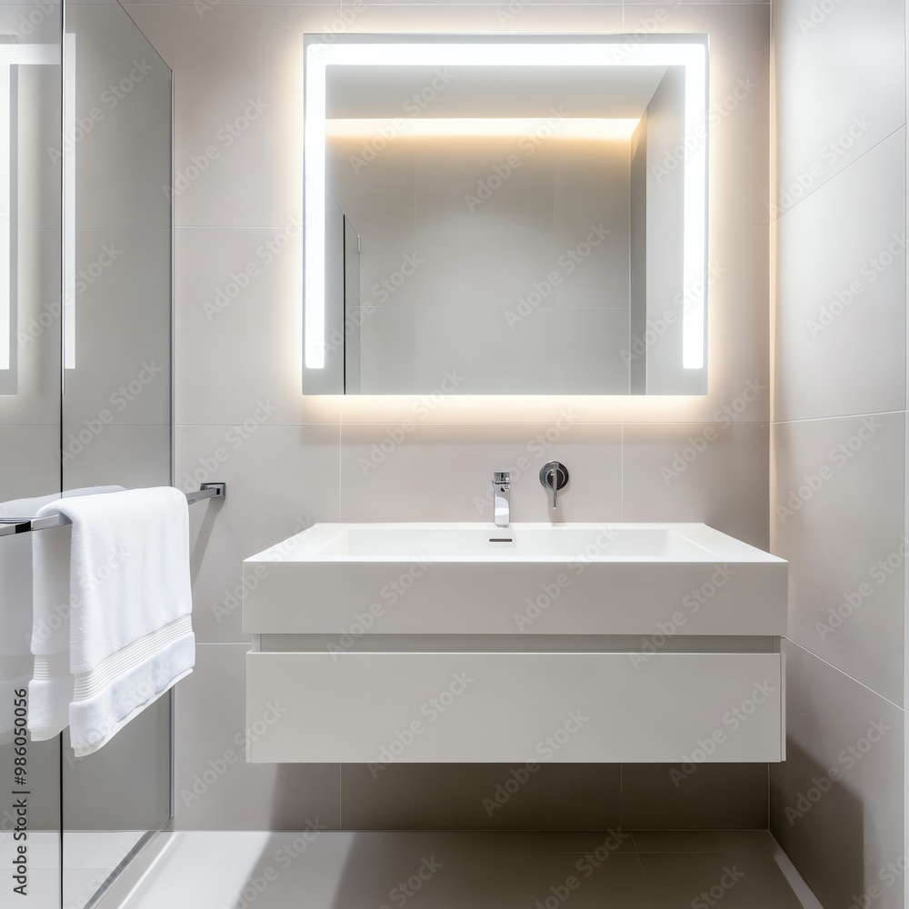 Floating vanity with built-in towel rack and matte black faucet, minimalist bathroom aesthetic, sleek modern style Floating vanity with built-in towel rack and matte black faucet, minimalist bathroom aesthetic, sleek modern style