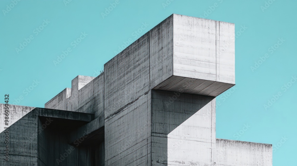 A minimalist concrete structure against a bright blue sky, showcasing modern architectural design. A minimalist concrete structure against a bright blue sky, showcasing modern architectural design.