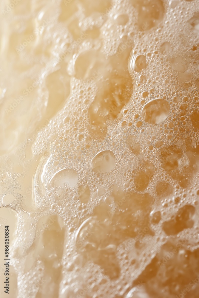Fototapeta premium A detailed close-up view of frothy beer foam with tiny bubbles, highlighting the texture and freshness of the beverage.