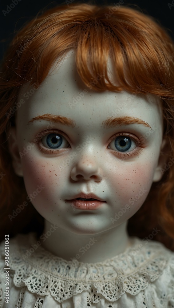 Spooky porcelain doll with an unsettling stare Spooky porcelain doll with an unsettling stare