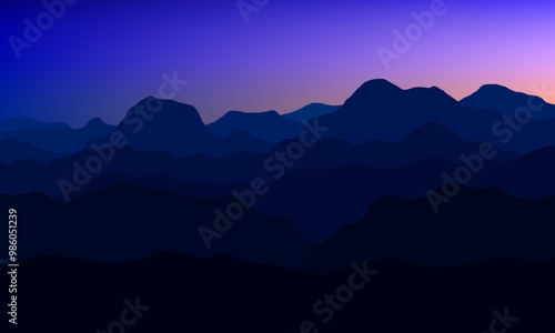 illustration of dark mountain scenery at sunset