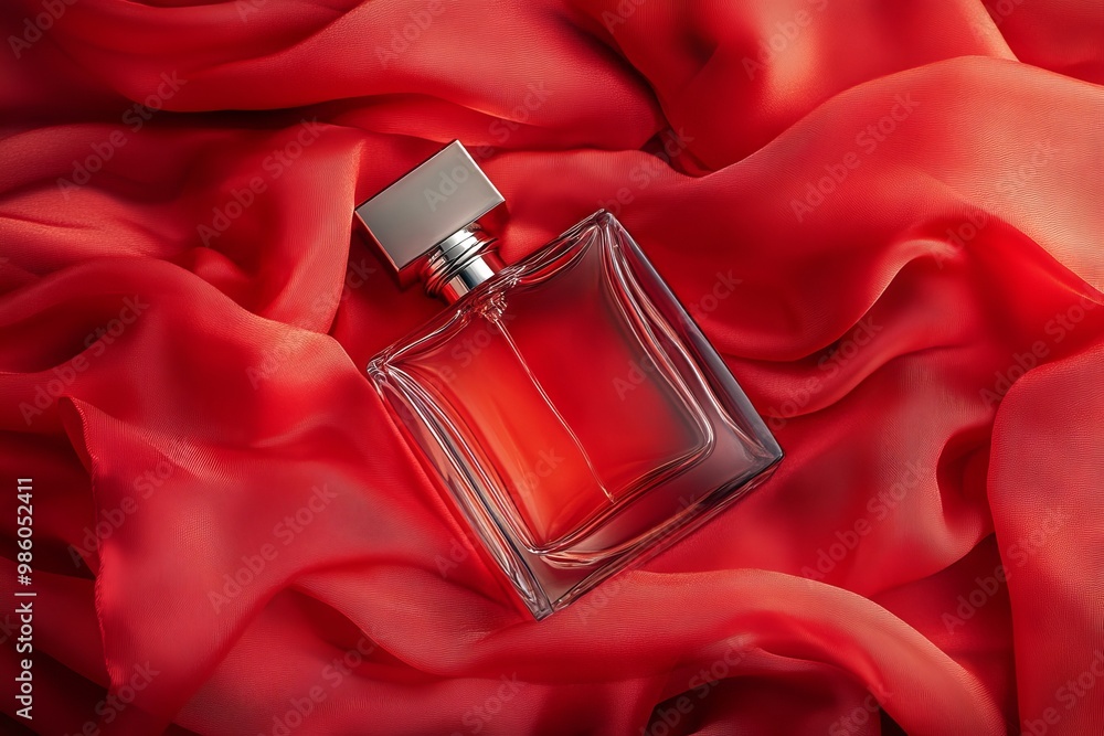 Soft Red Perfume Bottle Wrapped in Silk Scarf. AI generated illustration Soft Red Perfume Bottle Wrapped in Silk Scarf. AI generated illustration