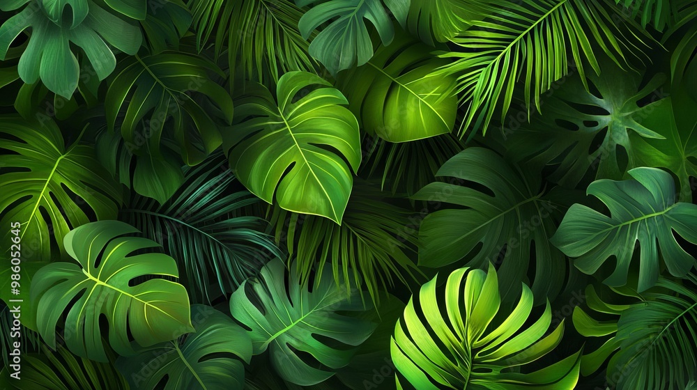 Seamless Pattern of Tropical Leaves in Vibrant Green Shades. AI generated illustration Seamless Pattern of Tropical Leaves in Vibrant Green Shades. AI generated illustration