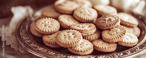 A delicious assortment of buttery cookies arranged on a vintage silver platter, perfect for tea time or dessert.