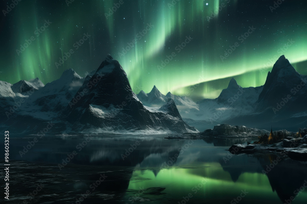 Aurora Borealis over Majestic Mountains Aurora Borealis over Majestic Mountains