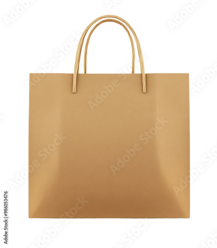 Simple brown shopping bag with handles displayed on a transparent background highlighting its shape and texture