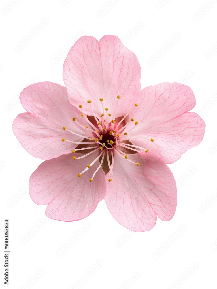 Delicate pink cherry blossom flower with intricate petals and stamens Delicate pink cherry blossom flower with intricate petals and stamens