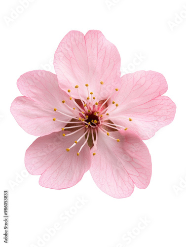 Delicate pink cherry blossom flower with intricate petals and stamens