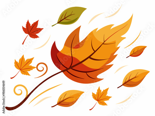 set of autumn leaves in the wind on white background vector illustration 