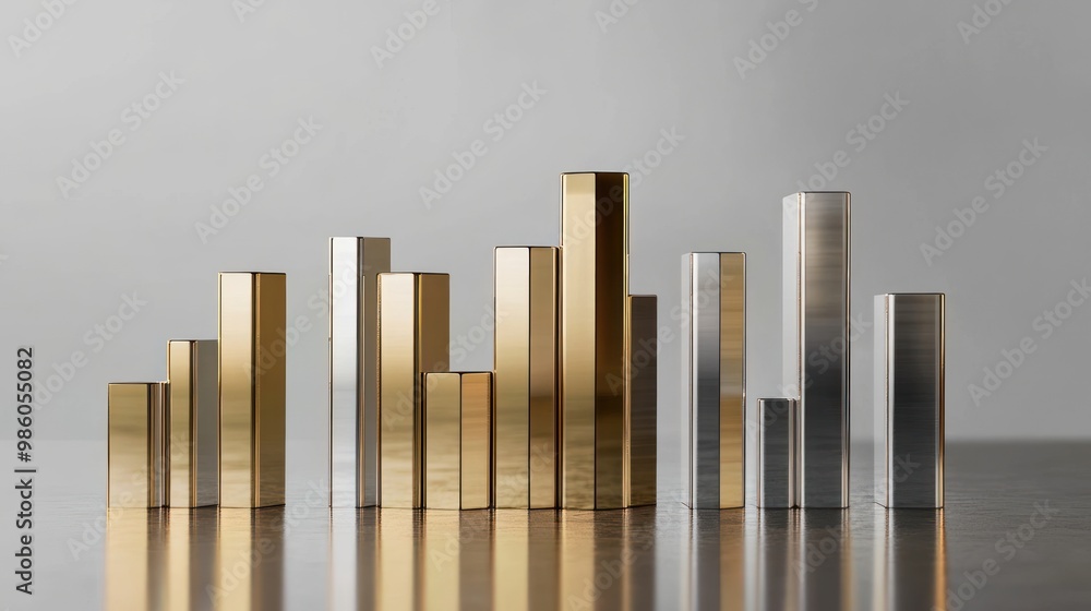Obraz premium Abstract gold and silver bars on a table.