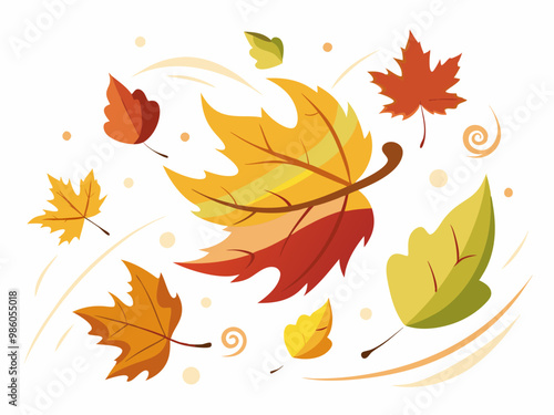 set of autumn leaves in the wind on white background vector illustration 