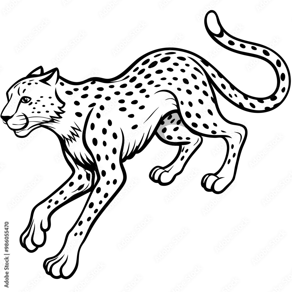 Fototapeta premium Dynamic Cheetah Sprint Sharp Lines and Fluid Motion Vector Line Art
