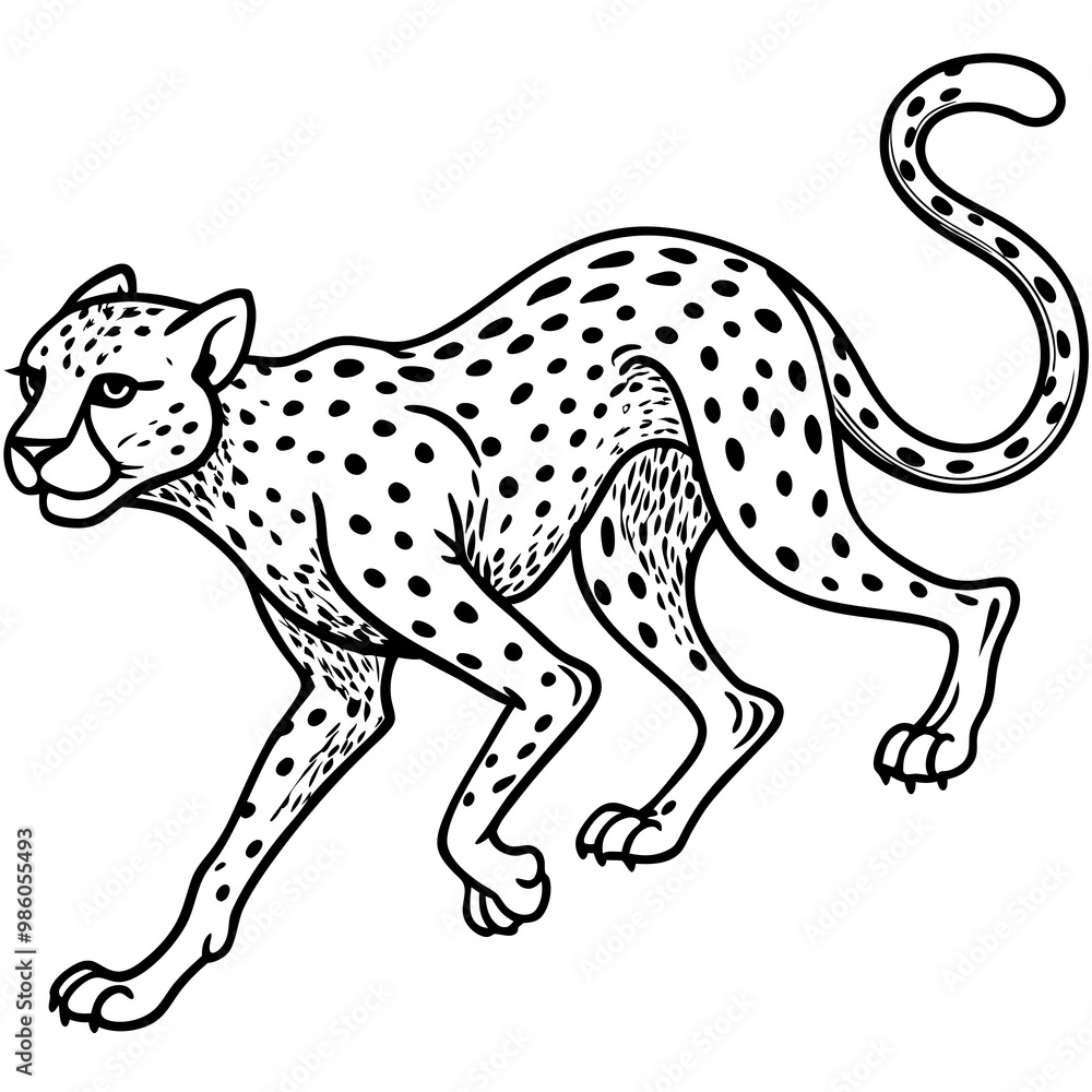 Fototapeta premium Dynamic Cheetah Sprint Sharp Lines and Fluid Motion Vector Line Art