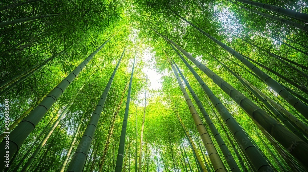 A bamboo forest with tall, slender stalks reaching towards the sky, creating a serene and peaceful atmosphere A bamboo forest with tall, slender stalks reaching towards the sky, creating a serene and peaceful atmosphere