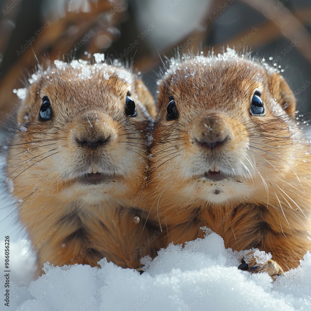 Two Adorable Squirrels Cuddling in the Snow Two Adorable Squirrels Cuddling in the Snow