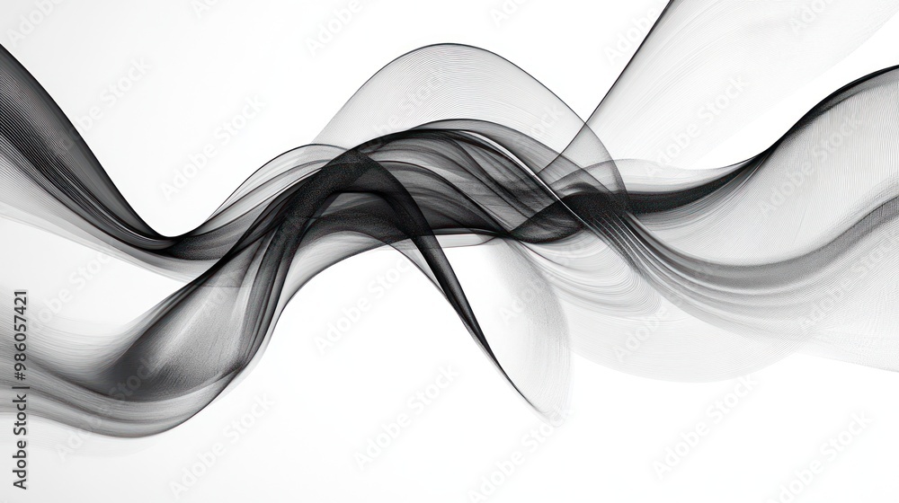 Obraz premium Abstract flowing black and white waves creating a sense of movement and elegance.