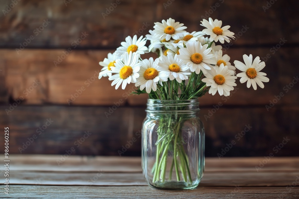 Fototapeta premium A bouquet of daisies arranged in a mason jar, simple and beautiful