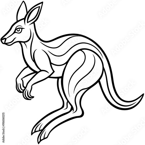 Dynamic Line Art of a Stylized Kangaroo in Mid Hop