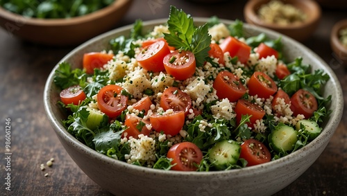 Tabbouleh salad with fresh ingredients, a healthy vegetarian choice.