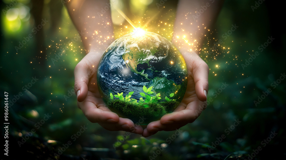 A person holding globe in hand, showcasing sustainability, Ai A person holding globe in hand, showcasing sustainability, Ai