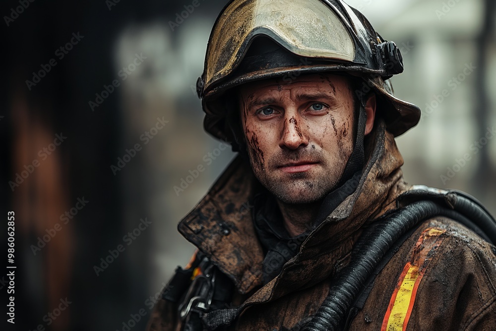 Brave Firefighter in Uniform Standing Proud and Weary, AI generated illustration Brave Firefighter in Uniform Standing Proud and Weary, AI generated illustration