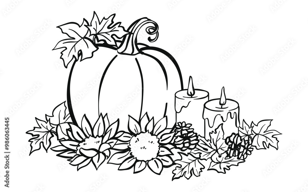 Pumpkin coloring page fall thanksgiving printable art