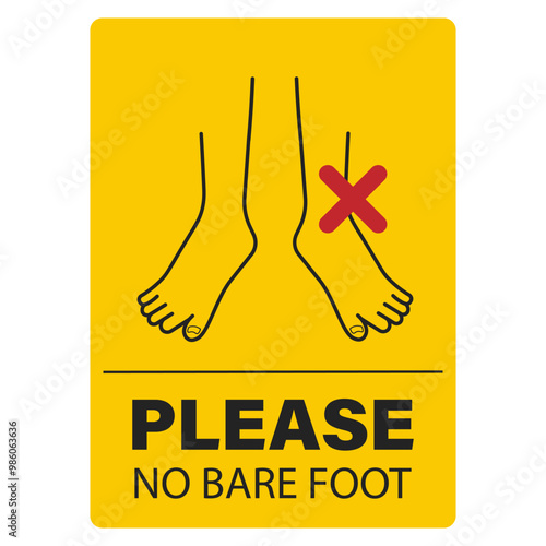 Isolated label sign do not barefoot, bare feet is ban, use footwear, shoes, boots for indoor, gym, formal label