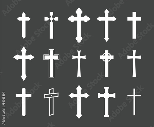 Set of christian cross. Abstract religious cross icon collection. 