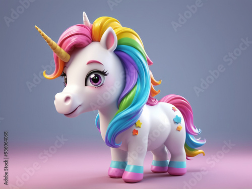 Magic fairy tale character unicorn 3d illustration for girls. Magic fairy tale unicorn print for clothes, stationery, books, goods