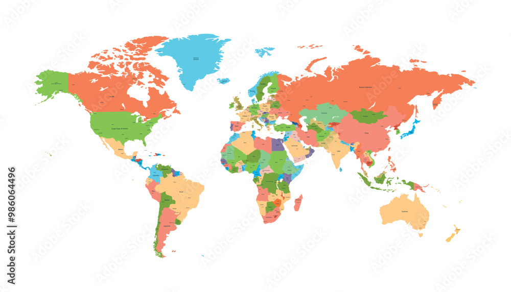Obraz premium World map with individual colors,isolated on white background for website layouts, education, etc.