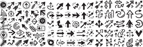 Collection hand drawn arrows. Set simple arrows isolated on white background. Arrow icon collection. Set of black arrow signs. Hand drawn arrow mark icons vector