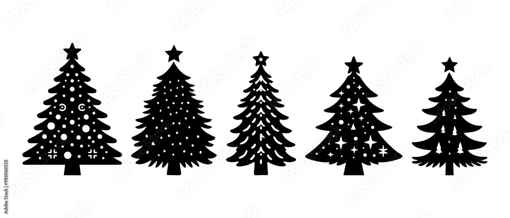 Obraz premium Christmas tree silhouettes black filled vector Illustration icon