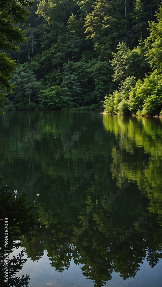 Tranquil forest lake surrounded by lush greenery. Tranquil forest lake surrounded by lush greenery.