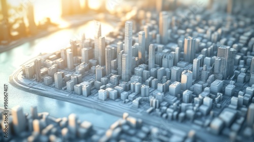 Wallpaper Mural A white, stylized cityscape model with a river running through it. Torontodigital.ca