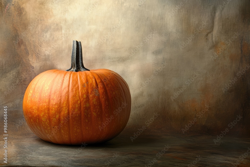 A Single Orange Pumpkin on a Brown Textured Background A Single Orange Pumpkin on a Brown Textured Background