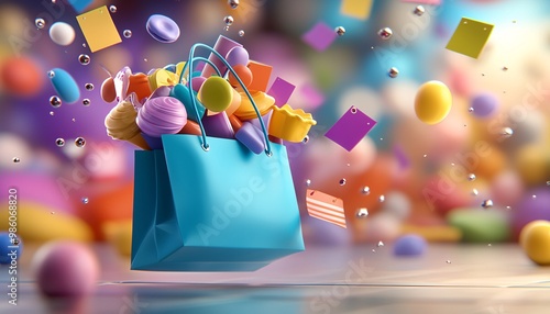 Colorful Candy and Treats in Shopping Bag